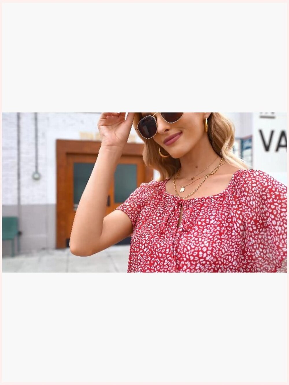 Floral Print V Neck Ruffle Short Sleeve Summer Blouse Loose Fit - Picture 7 of 7
